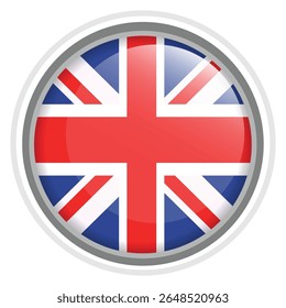 United Kingdom Flag Button Icon Glossy Round National Emblem Vector Illustration