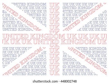 United Kingdom flag constructed from UK text isolated on white background 