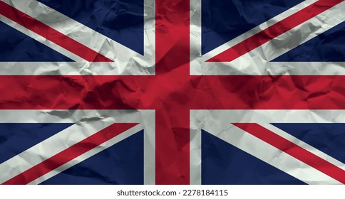 United Kingdom flag crumpled paper background.