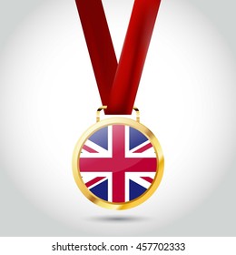 United Kingdom Flag in gold Medal. Vector Illustration. RIO Olympic Game gold Medal. Vector Illustration