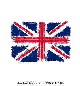 Pincel dibujado a mano con bandera del Reino Unido textura áspera de ilustración vectorial. Pincel pincelado uk símbolo de la bandera uk arte vintage.