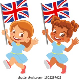 United Kingdom flag in hand. Children holding flag. National flag of United Kingdom vector