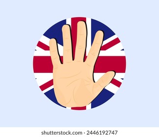 United Kingdom Flag mit Handstoppschild, Protest und Menschenrechtsidee, Vektorgrafik Design, Protest in Großbritannien, Einschränkung oder verbotenes Emblem, Verletzung der Meinungsfreiheit, Stopp War