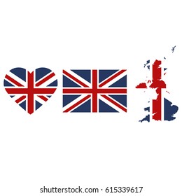 United Kingdom flag, heart, map