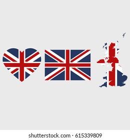 United Kingdom flag, heart, map