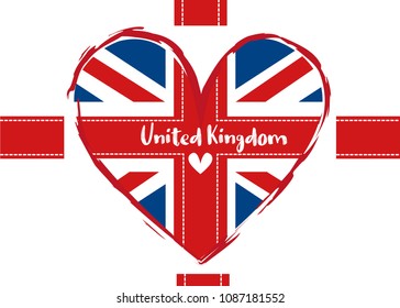 United kingdom flag in heart shape vector design stock