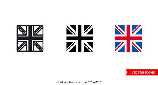 United kingdom flag icon of 3 types: color, black and white, outline. Isolated vector sign symbol.