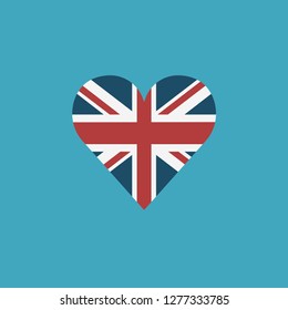 United Kingdom flag icon in a heart shape in flat design. Independence day or National day holiday concept.
