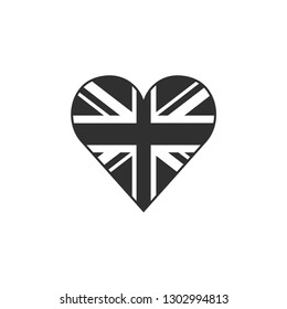 United Kingdom flag icon in a heart shape in black outline flat design. Independence day or National day holiday concept.