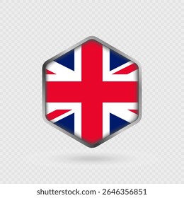 United Kingdom Flag Icon in Hexagon Shape.