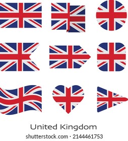 United Kingdom Flag icon set isolated on white background. Vector Illustration.