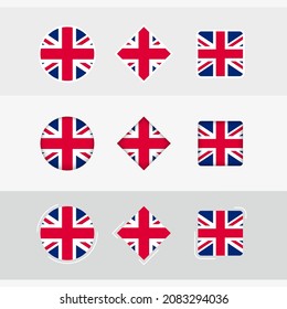 United Kingdom flag icons set, vector flag of United Kingdom. Three versions of icon.