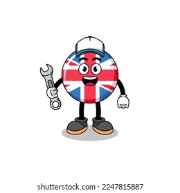 united kingdom flag illustration cartoon as a mechanic , character design
