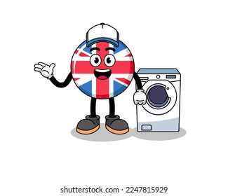 united kingdom flag illustration as a laundry man , character design