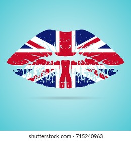 United Kingdom Flag Lipstick On The Lips Isolated On A White Background. Vector Illustration. Kiss Mark In Official Colors And Proportions. Independence Day