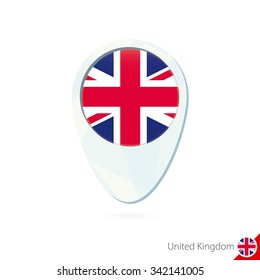 United Kingdom flag location map pin icon on white background. Vector Illustration.