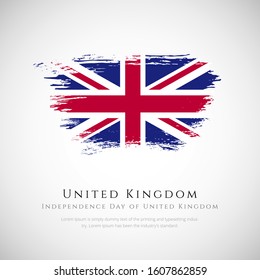 United Kingdom flag made in brush stroke background. Independence day of United Kingdom. Creative United Kingdom national country flag icon. Abstract painted grunge style brush flag background.