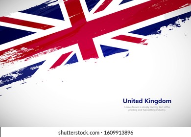United Kingdom flag made in brush stroke background. National day of United Kingdom. Creative United Kingdom national country flag icon. Abstract painted grunge style brush flag background.