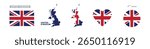 united kingdom flag and map set. united kingdom flag in official colors and proportions. independence day 4 june, map, circle and heart shaped united kingdom