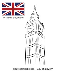 A united kingdom flag with a maple leaf on it and big ben vector illustration of united kingdom flag and big ben Vector Art illustration template banner design