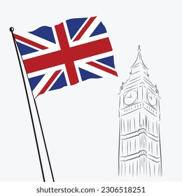 A united kingdom flag with a maple leaf on it and big ben vector illustration of united kingdom flag and big ben Vector Art illustration template banner design