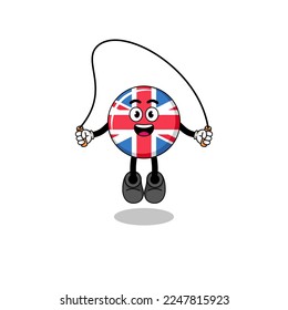 united kingdom flag mascot cartoon is playing skipping rope , character design