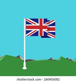United Kingdom flag with nature background in flat design