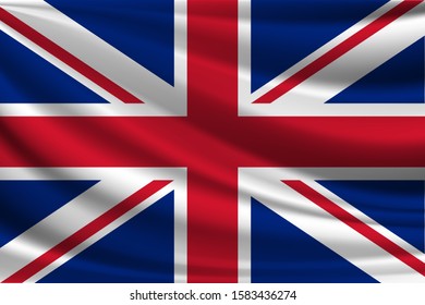United Kingdom flag on cloth with soft waves background.