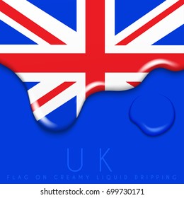 United Kingdom : Flag on Creamy Liquid Dripping : Vector illustration