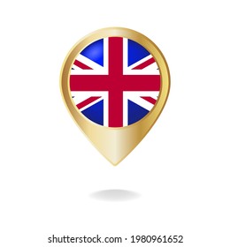 United Kingdom flag on golden pointer map, Vector illustration eps.10