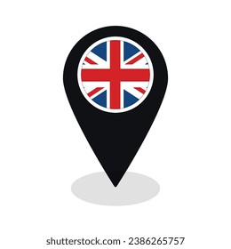 United Kingdom flag on map pinpoint icon isolated