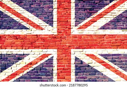 United Kingdom flag on old  brick wall background.