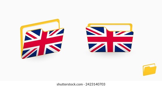 United Kingdom flag on two type of folder icon. Vector illustration.