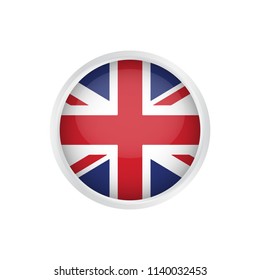 United Kingdom flag as round glossy icon. Button with United Kingdom flag. National flag for country of United Kingdom isolated, Vector illustration eps10.