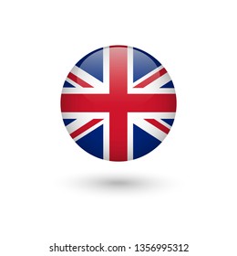 United Kingdom Flag - Round Glossy Button, Vector Image And Icon