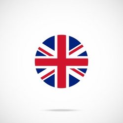 United Kingdom Flag Round Icon. UK Flag Icon With Accurate Official Color Scheme. Premium Quality British Flag In Circle. Vector Icon Isolated On Gradient Background