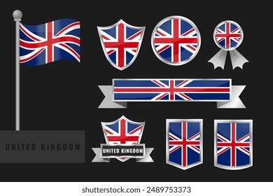 United Kingdom flag set. Collection of United Kingdom national emblems. Flat design of flags collection
