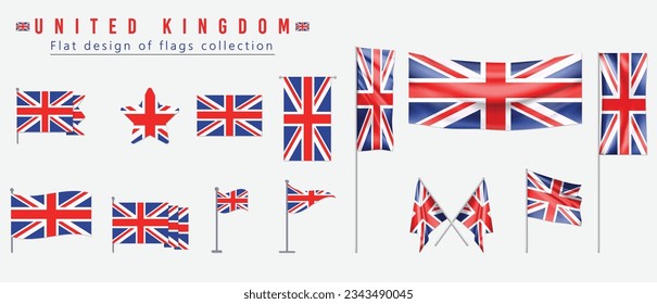 United Kingdom flag set, flat design of flags collection