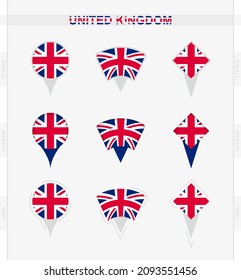 Bandera del Reino Unido, conjunto de iconos de la bandera del Reino Unido. Ilustración vectorial de los símbolos nacionales.