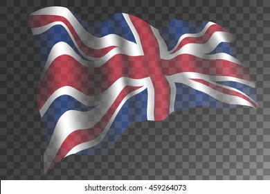 United Kingdom flag with shades waving isolated on transparent background. Great Britain national symbol. Vector illustration.