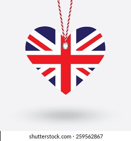United Kingdom flag in the shape of a heart with hang tags svg