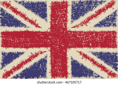 United Kingdom flag with sharped strips and grunge shapes. Great Britain. vector illustration