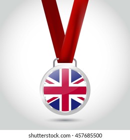 United Kingdom  Flag in Silver Medal. Vector Illustration. RIO Olympic Game silver Medal. Vector Illustration