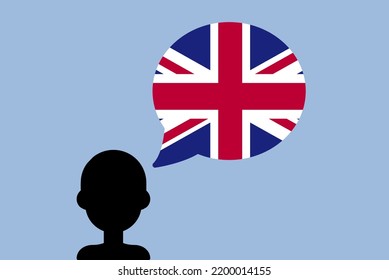 United Kingdom flag with speech balloon, silhouette man with country flag, liberty and independence idea, United Kingdom flag vector on talking bubble, learning British language