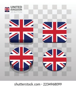 United Kingdom flag. Square and Round 3d Button. Vector