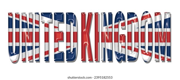 United Kingdom flag text font, 3D UNITED KINGDOM flag colorful background, UNITED KINGDOM flag vector illustration