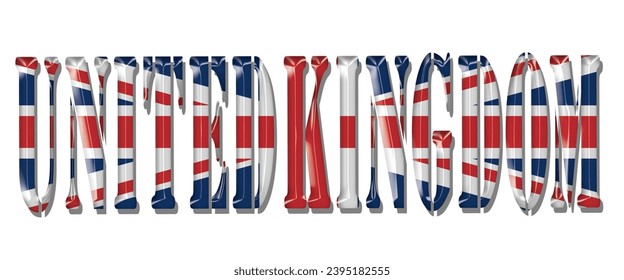 United Kingdom flag text font, 3D UNITED KINGDOM flag colorful background, UNITED KINGDOM flag vector illustration