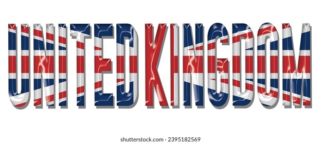 United Kingdom flag text font, 3D UNITED KINGDOM flag colorful background, UNITED KINGDOM flag vector illustration