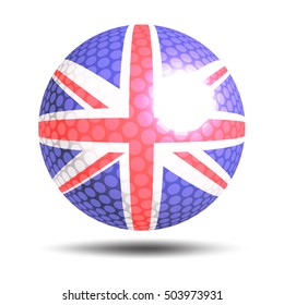 United Kingdom flag texture on golf ball. 3D Golf Ball with United Kingdom Flag on white background
