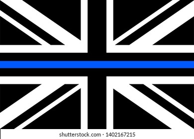 United Kingdom flag a with thin blue line - a sign to honor and respect british police, army and military officers.